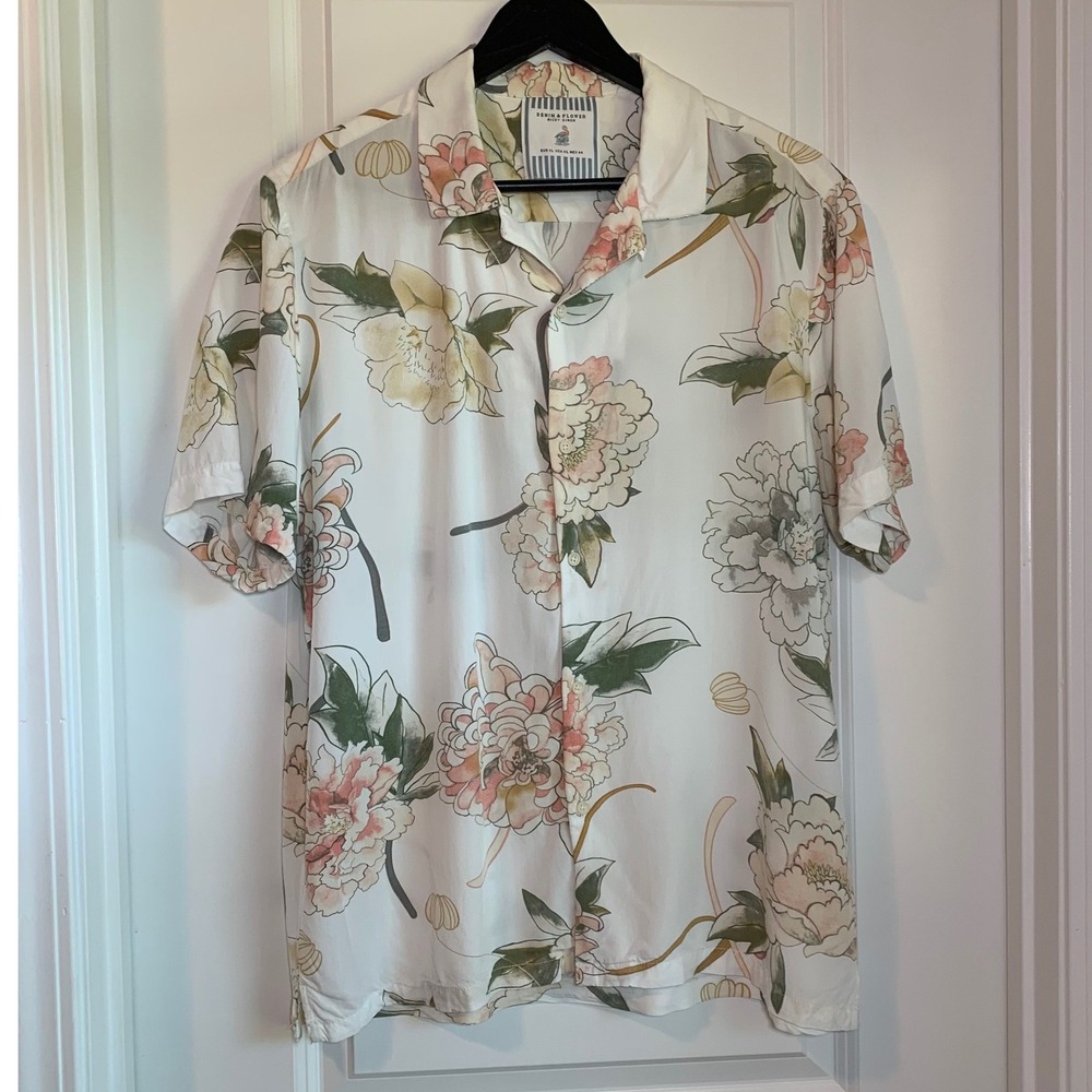 Denim & Flower Ricky Singh Mens XL Floral Peony Short Sleeve Button Down Shirt
